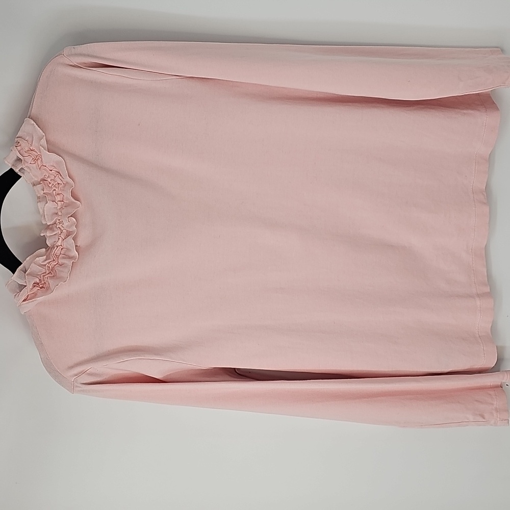 LRL Soft Pink Top w Dainty Ruffled Vneckline Classic Feminine Peasant Fairy - Picture 11 of 13